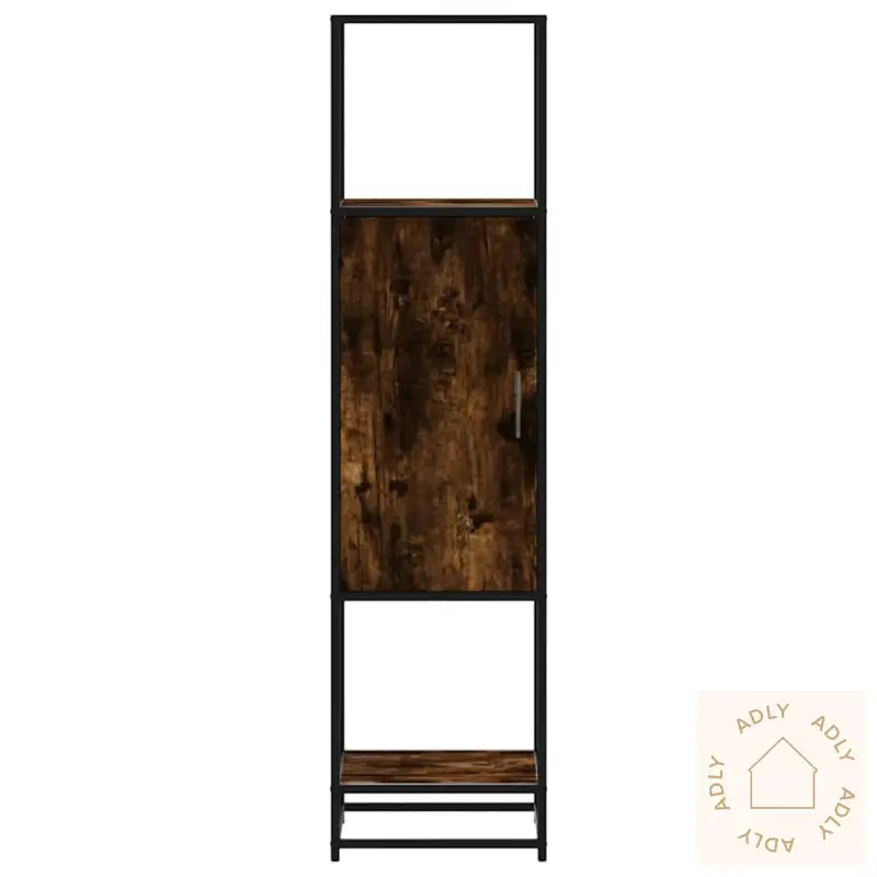 Highboard Røkt Eik 35,5X35X139 Cm Konstruert Tre Og Metall