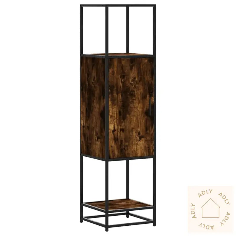 Highboard Røkt Eik 35,5X35X139 Cm Konstruert Tre Og Metall