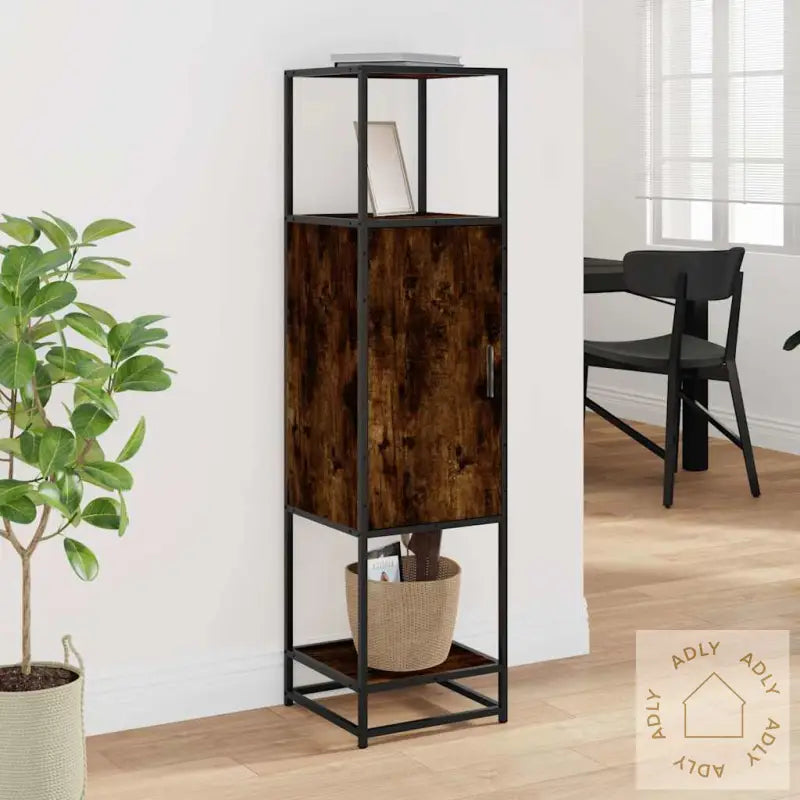 Highboard Røkt Eik 35,5X35X139 Cm Konstruert Tre Og Metall