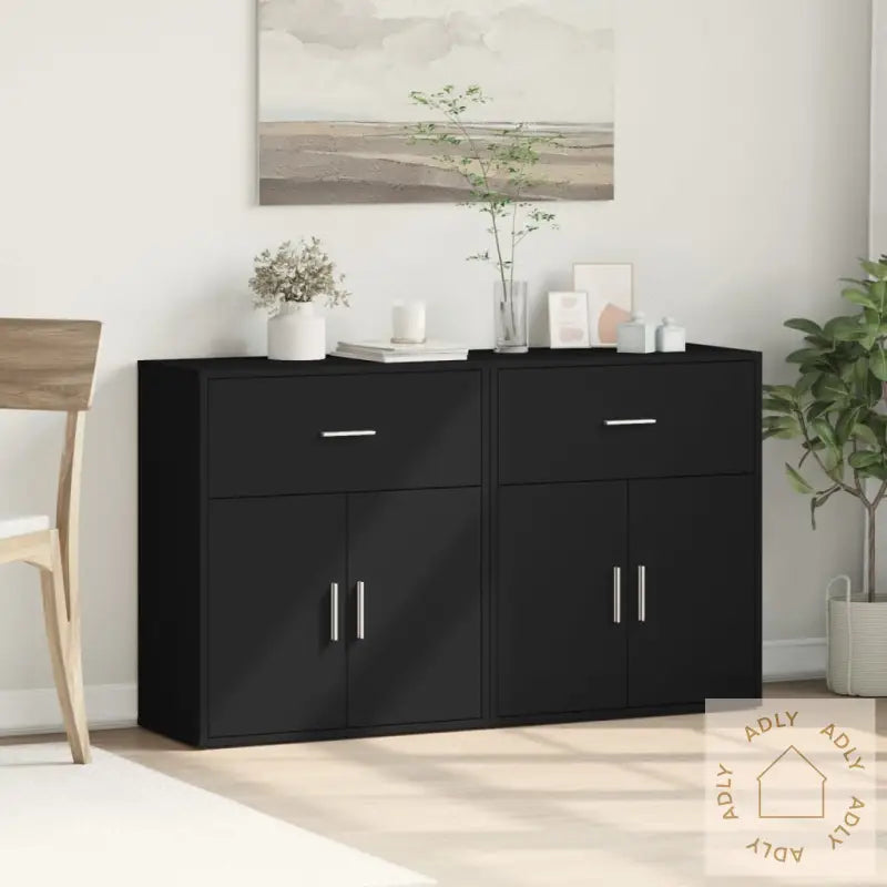 Skjenker 2 Svart 60X31X70 Cm Konstruert Tre