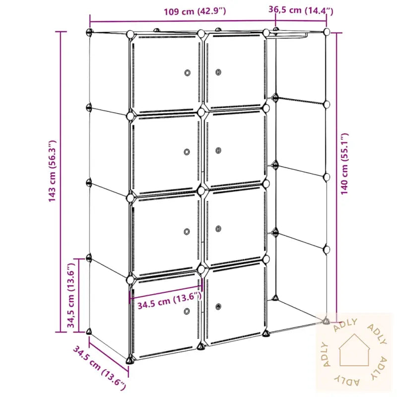 Modulskap Med 9 Rom 109X36,5X143 Cm Svart Og Hvit