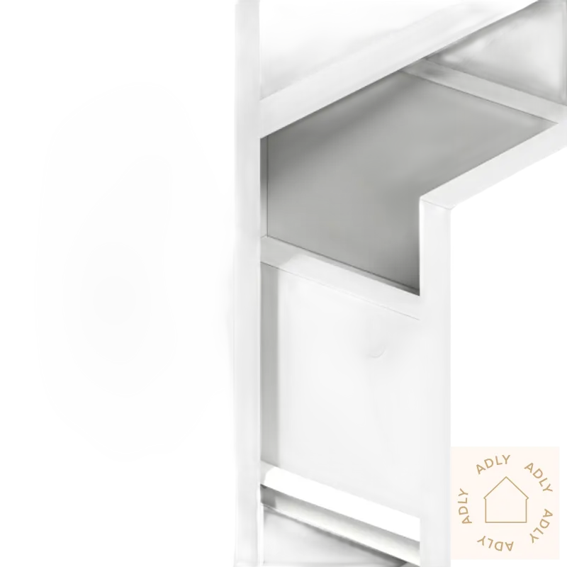 White shelving unit på stilfulle nattbord med praktisk oppbevaring og stående hyller