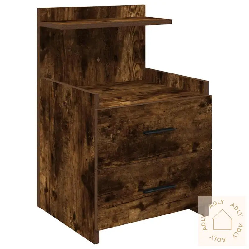 Nattbord 2 Stk Med 2 Skuffer Røkt Eik 40X36,5X62 Cm