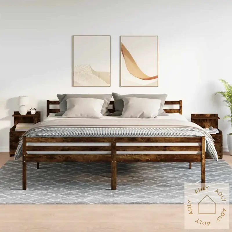 Nattbord 2 Stk Med 2 Skuffer Røkt Eik 40X36,5X62 Cm