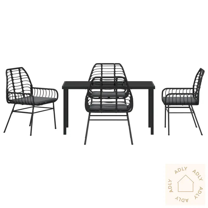 5-Delers Hage-Spisesett Med Puter Svart Poly-Rattan