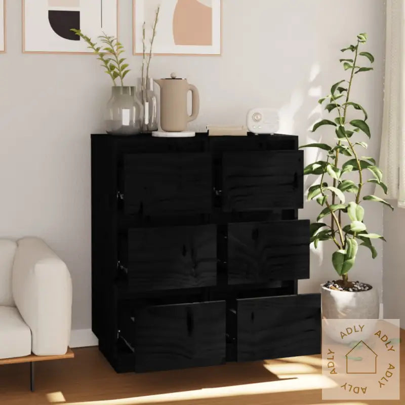 Skjenker 2 Stk Svart 32X34X75 Cm Heltre Furu