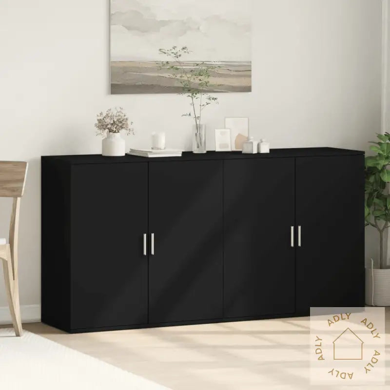 Skjenker 2 Stk Svart 79X38X80 Cm Konstruert Tre