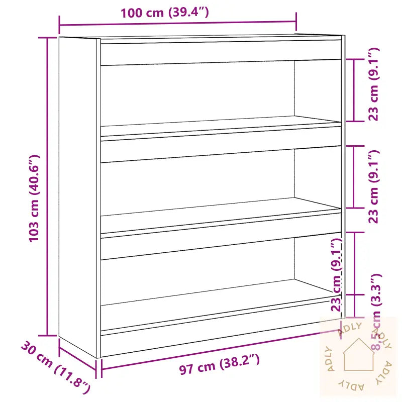 Bokskap/Romdeler I Håndlaget Eik - 100X30X103Cm, Laget Av Konstruert Tre