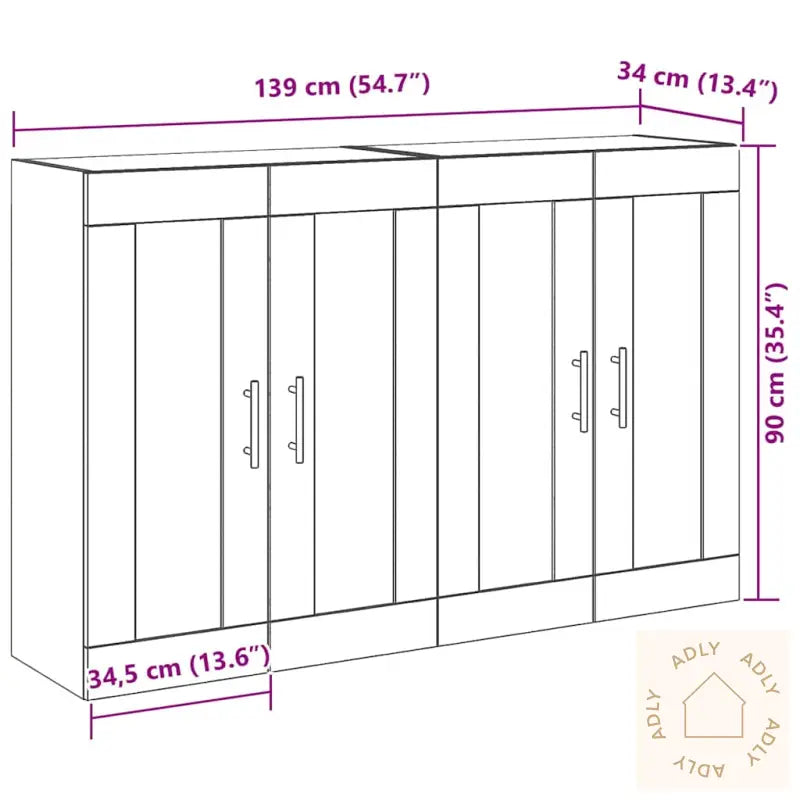 Vegghengte Skap - 2 Stk I Artisan Eik, 69,5 X 34 X 90 Cm. Laget Av Konstruert Tre.