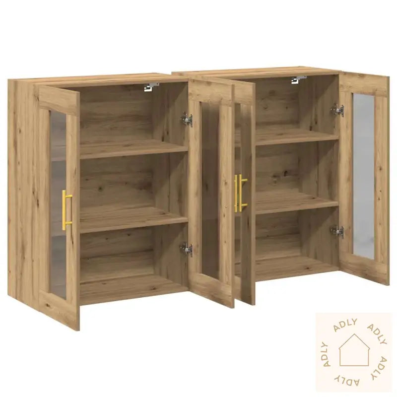 Vegghengte Skap - 2 Stk I Artisan Eik, 69,5 X 34 X 90 Cm. Laget Av Konstruert Tre.