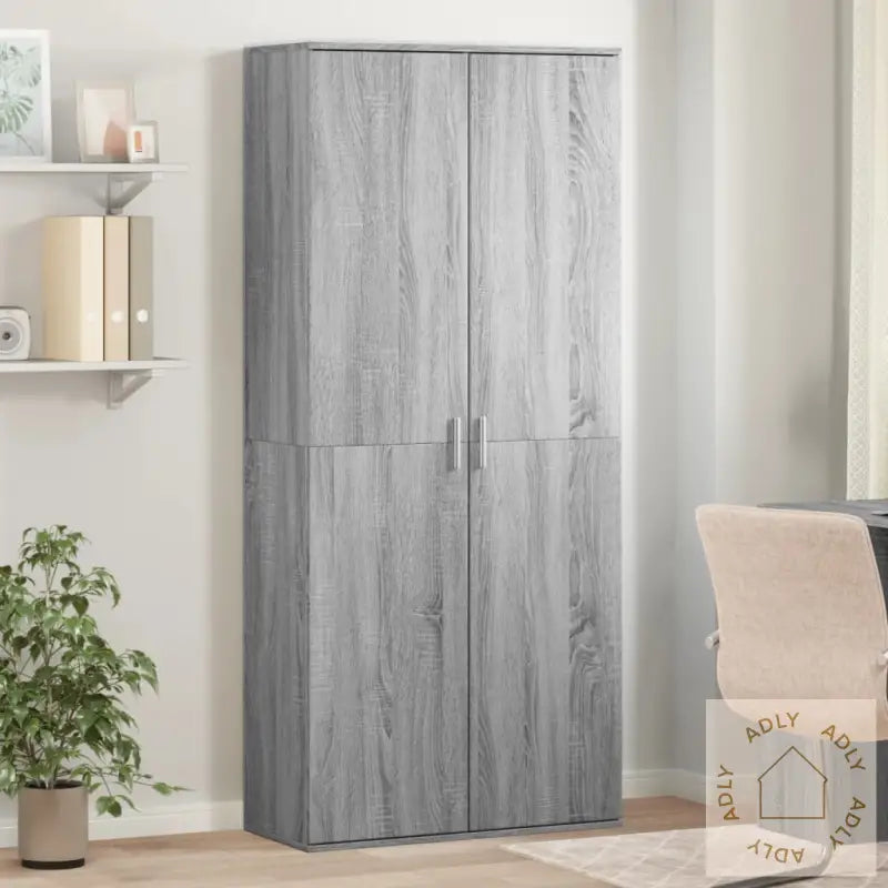 Highboard Grå Sonoma 80X35X180 Cm Konstruert Tre