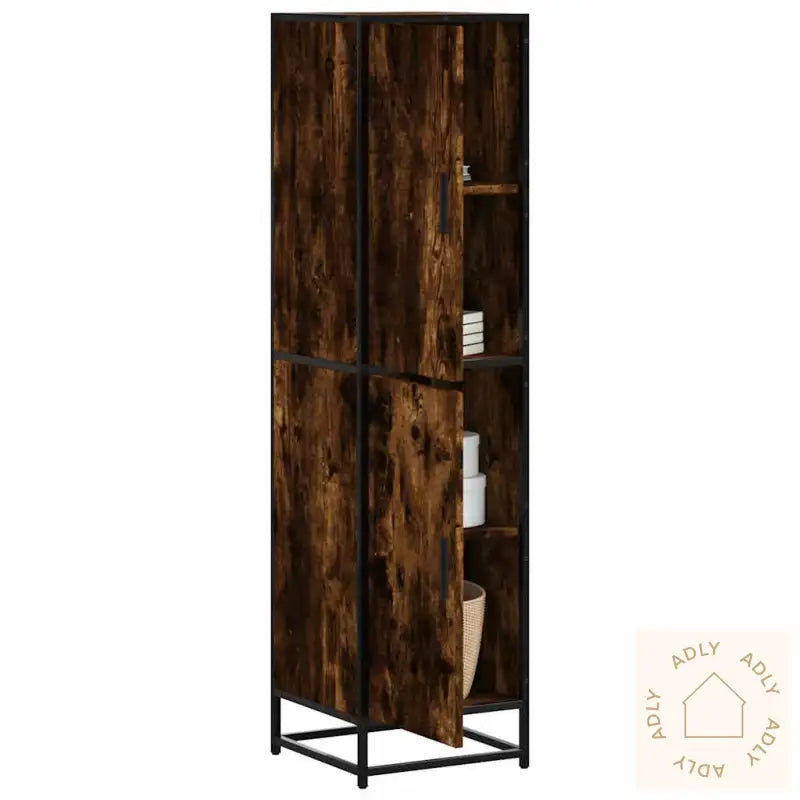 Highboard Røkt Eik 35,5X35X139 Cm Konstruert Tre Og Metall