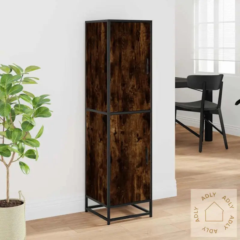 Highboard Røkt Eik 35,5X35X139 Cm Konstruert Tre Og Metall