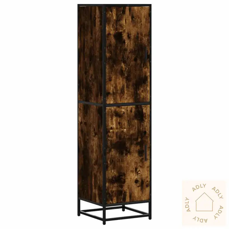 Highboard Røkt Eik 35,5X35X139 Cm Konstruert Tre Og Metall
