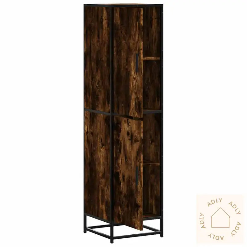 Highboard Røkt Eik 35,5X35X139 Cm Konstruert Tre Og Metall