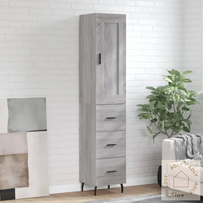 Highboard Grå Sonoma 34,5X34X180 Cm Konstruert Tre