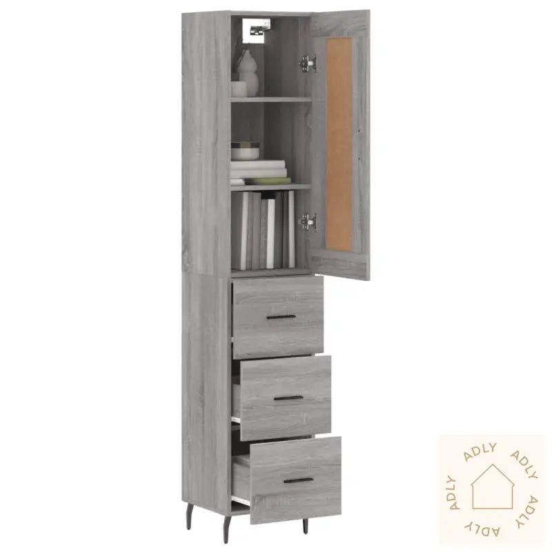 Highboard Grå Sonoma 34,5X34X180 Cm Konstruert Tre