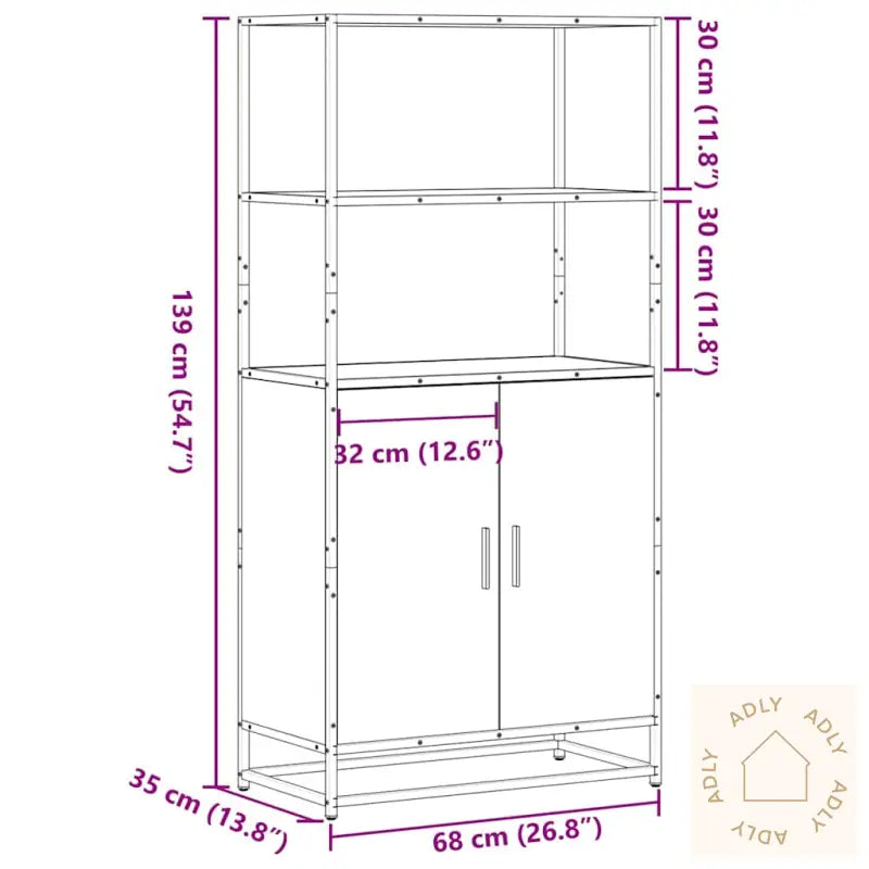 Highboard Røkt Eik 68X35X139 Cm Konstruert Tre Og Metall