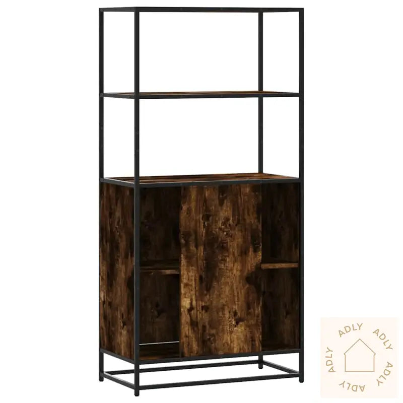 Highboard Røkt Eik 68X35X139 Cm Konstruert Tre Og Metall
