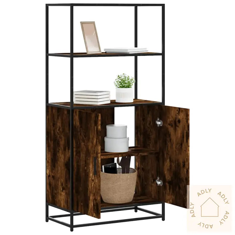 Highboard Røkt Eik 68X35X139 Cm Konstruert Tre Og Metall