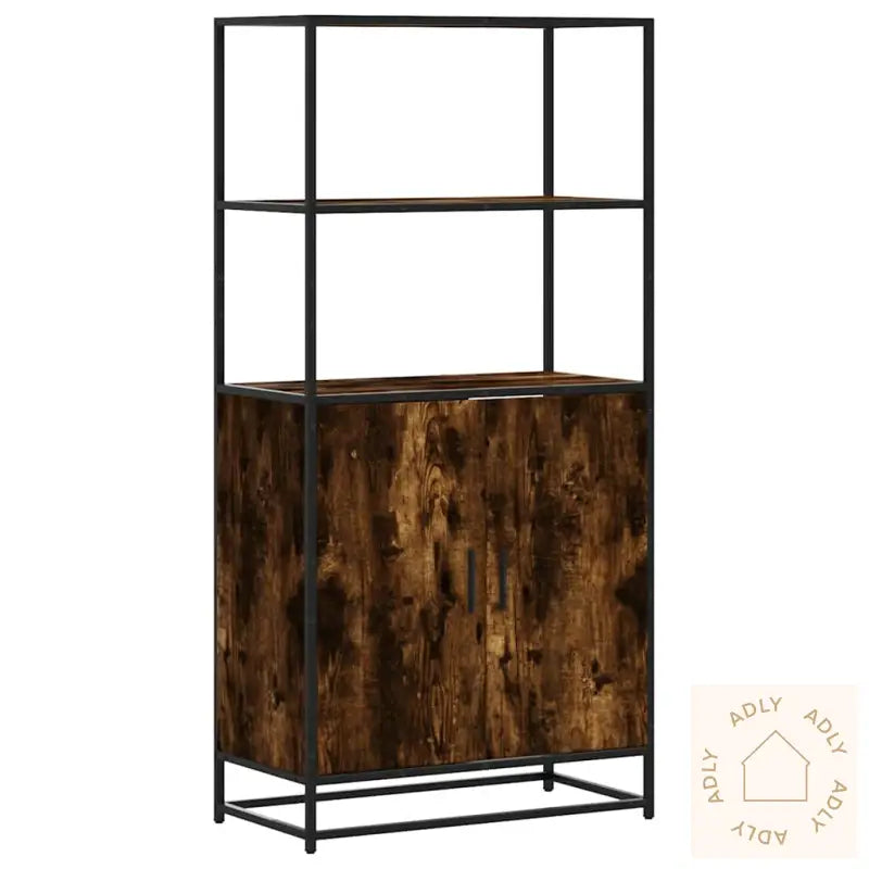 Highboard Røkt Eik 68X35X139 Cm Konstruert Tre Og Metall