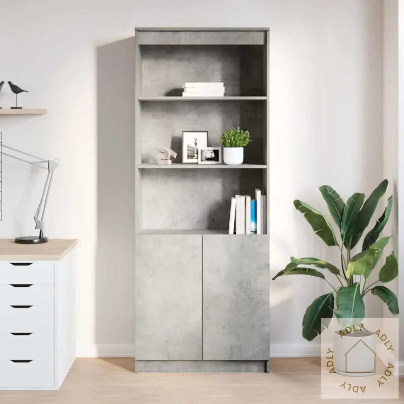 Highboard Betonggrå 70X35X180 Cm Konstruert Tre