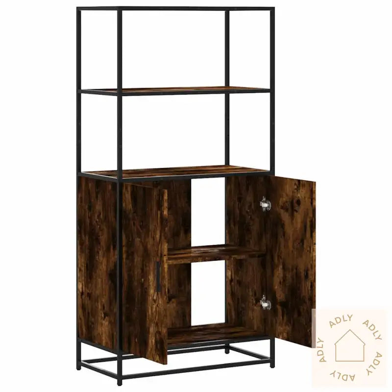 Highboard Røkt Eik 68X35X139 Cm Konstruert Tre Og Metall