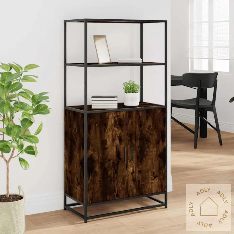 Highboard Røkt Eik 68X35X139 Cm Konstruert Tre Og Metall