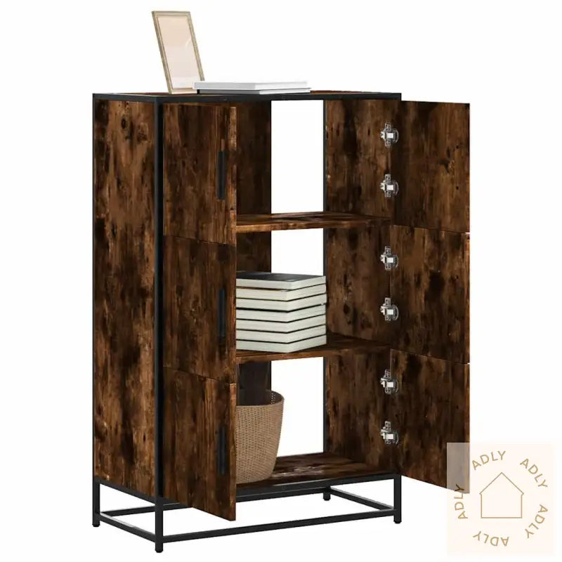 Highboard Røkt Eik 68X35X106,5 Cm Konstruert Tre Og Metall
