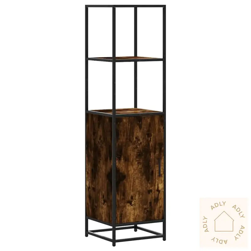 Highboard Røkt Eik 35,5X35X139 Cm Konstruert Tre Og Metall