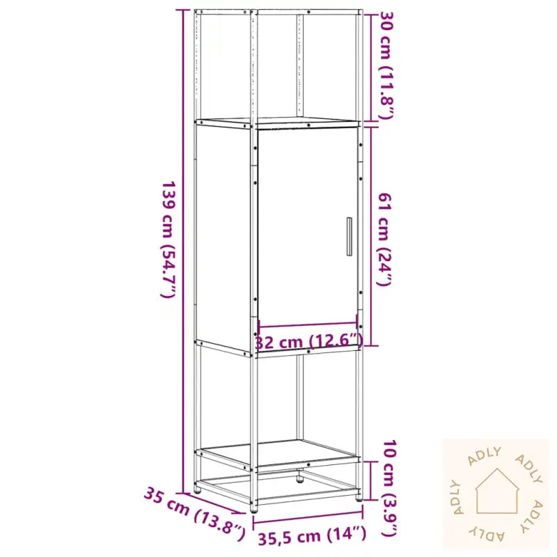 Highboard Grå Sonoma 35,5X35X139 Cm Konstruert Tre Og Metall