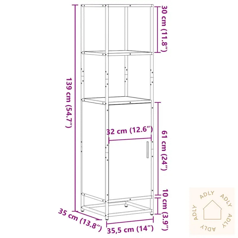 Highboard Grå Sonoma 35,5X35X139 Cm Konstruert Tre Og Metall