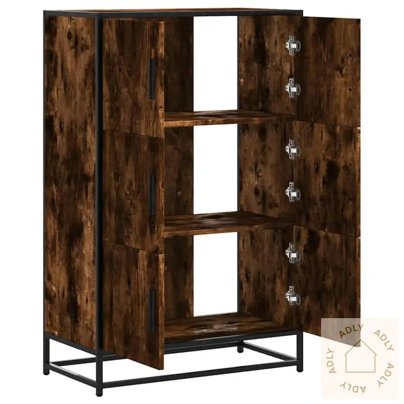 Highboard Røkt Eik 68X35X106,5 Cm Konstruert Tre Og Metall