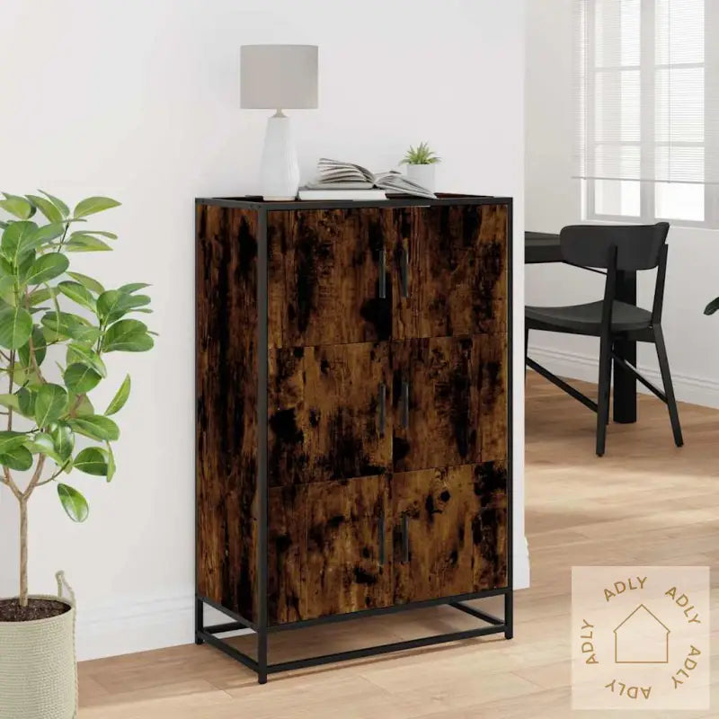 Highboard Røkt Eik 68X35X106,5 Cm Konstruert Tre Og Metall