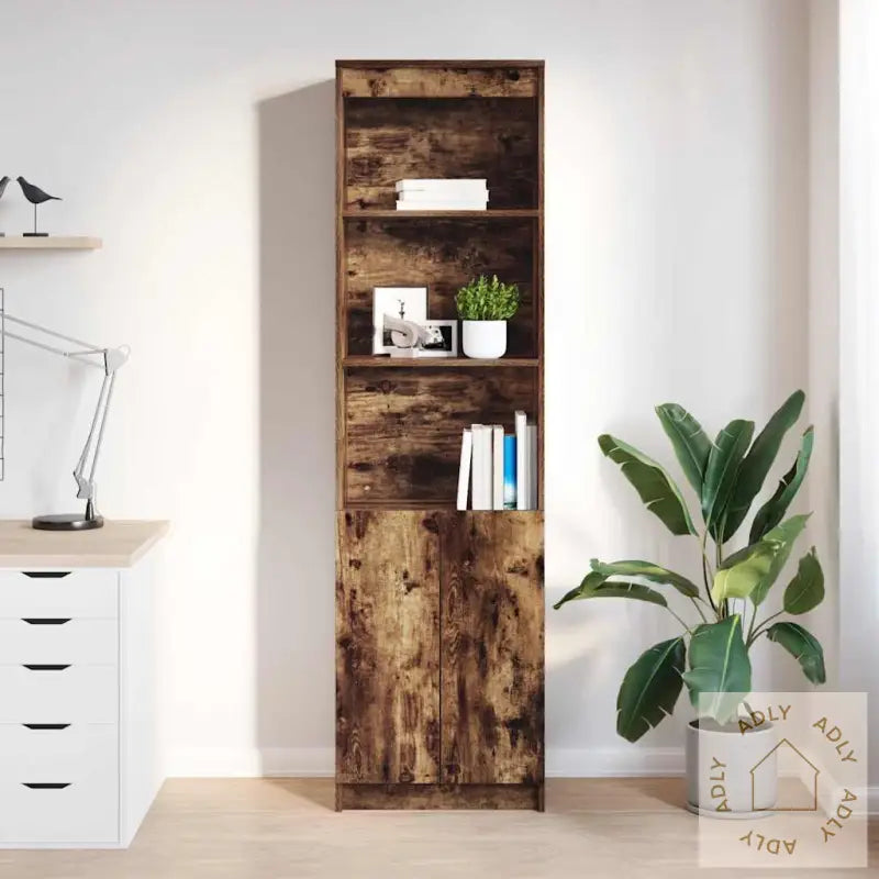 Highboard Røkt Eik 50X35X180 Cm Konstruert Tre