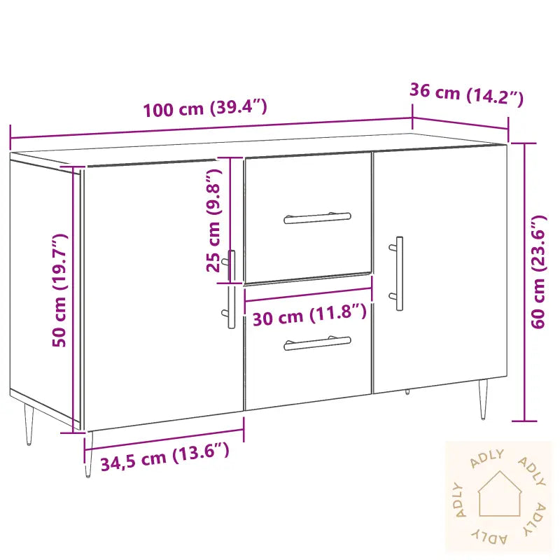 Sideboard Svart Eik 100X36X60 Cm Konstruksjonsmateriale