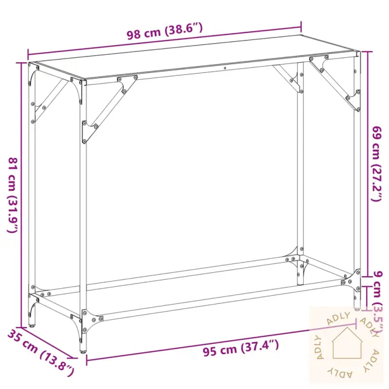 Konsollbord Med Svart Glassplate 98X35X81 Cm Stål