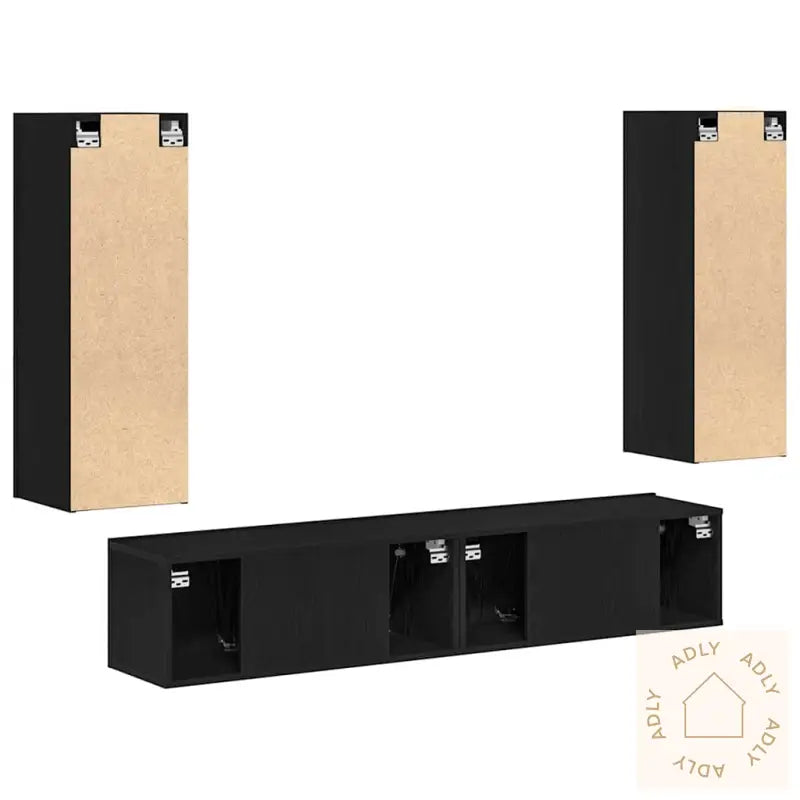 4-Delt Tv-Hyllesystem - Veggmontert, Svart Eik Kompositt