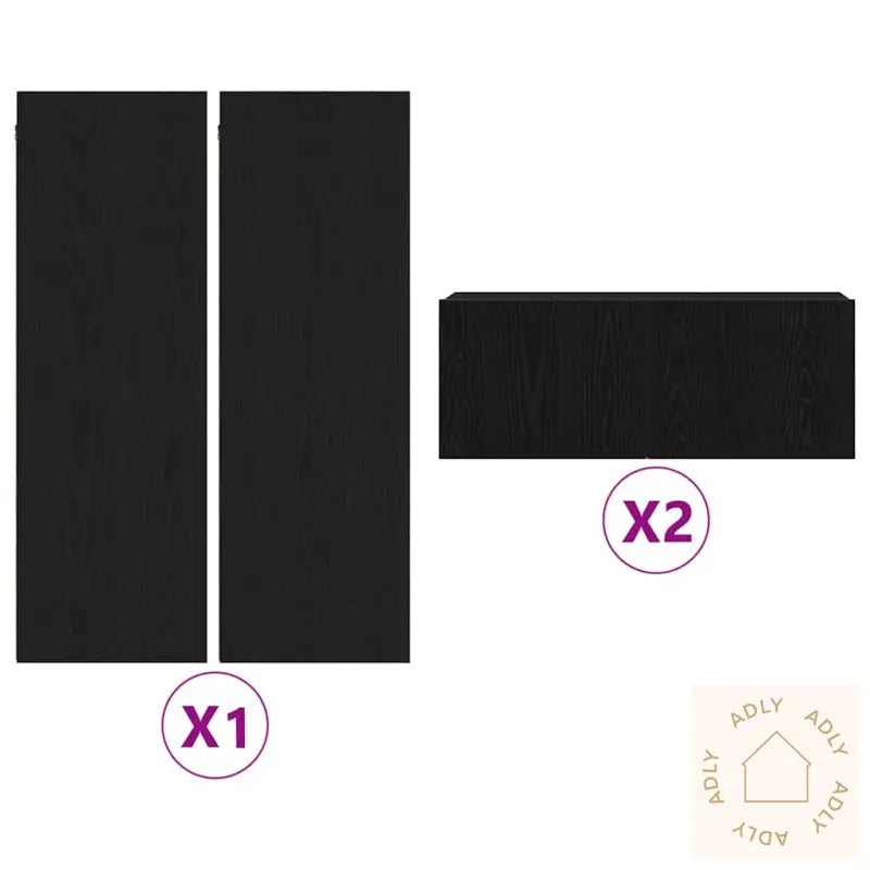 4-Delt Tv-Hyllesystem - Veggmontert, Svart Eik Kompositt