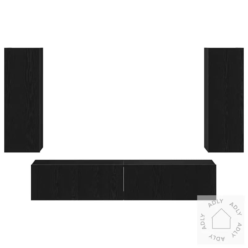4-Delt Tv-Hyllesystem - Veggmontert, Svart Eik Kompositt