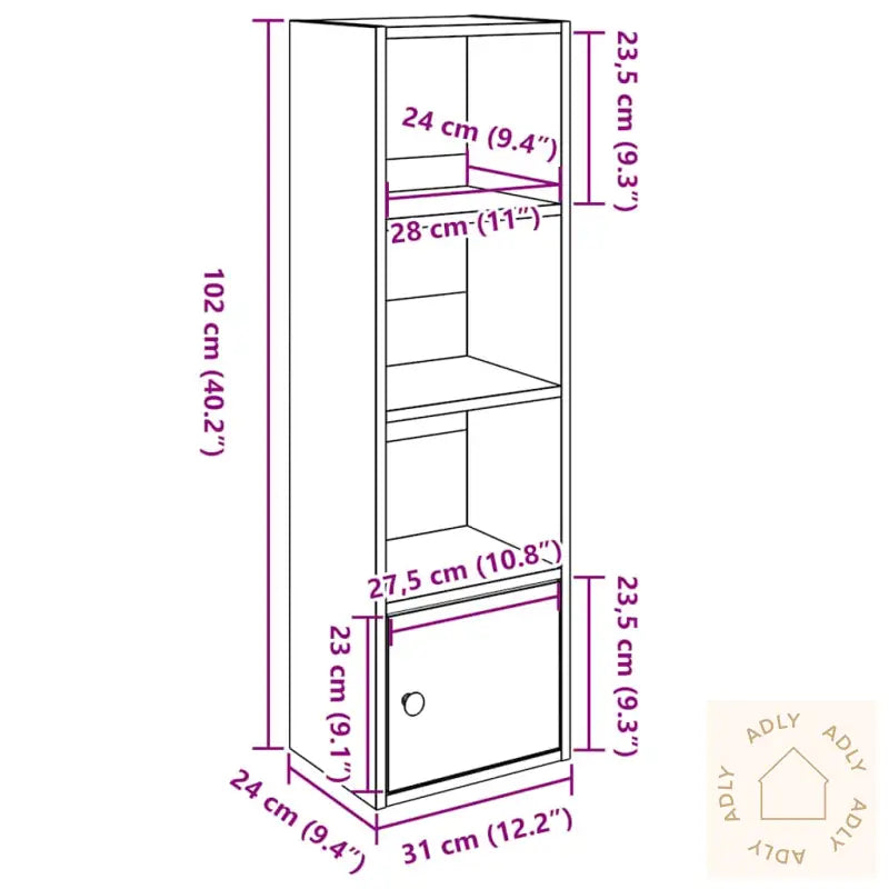 Bokhylle Hvit 31X24X102 Cm Konstruert Tre