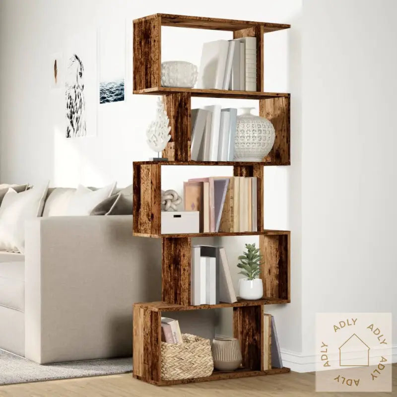 Romdeler Bokhylle 5 Lag Gammelt Eik 70X24X161 Cm Konstruert Tre