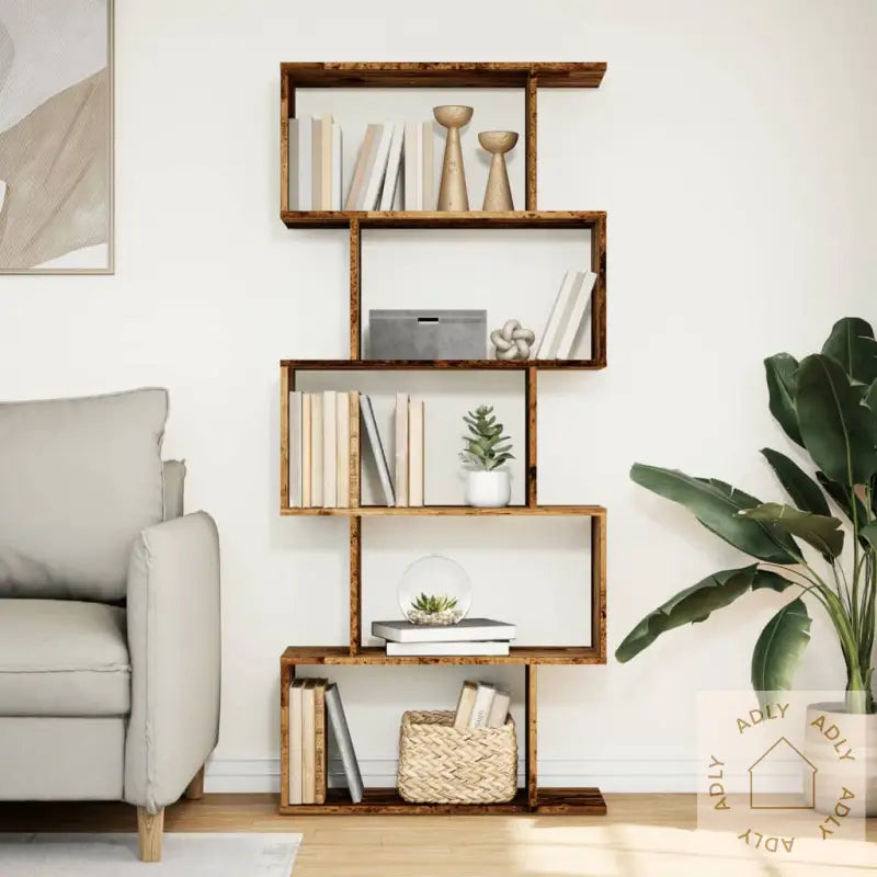 Romdeler Bokhylle 5 Lag Gammelt Eik 70X24X161 Cm Konstruert Tre