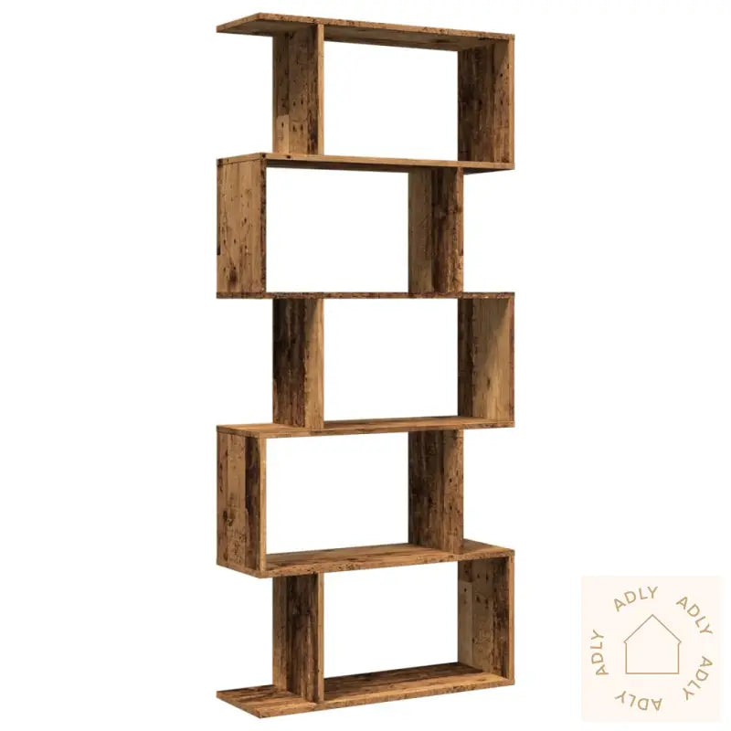 Romdeler Bokhylle 5 Lag Gammelt Eik 70X24X161 Cm Konstruert Tre