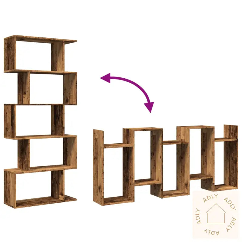 Romdeler Bokhylle 5 Lag Gammelt Eik 70X24X161 Cm Konstruert Tre