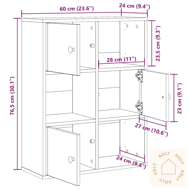 Bokhylle Betonggrå 60X24X76,5 Cm Konstruert Tre