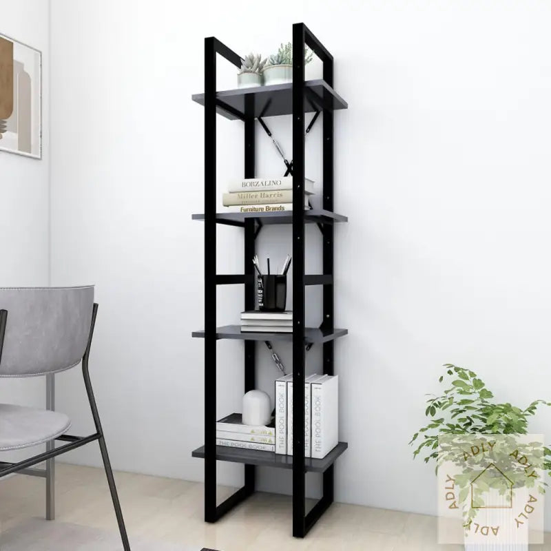 Bokhylle 4 Nivåer Grå 40X30X140 Cm Konstruert Tre