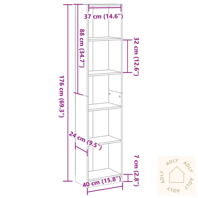 Bokhylle Røkt Eik 40X24X176 Cm Konstruert Tre