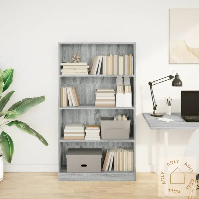 Bokhylle Grå Sonoma 80X24X143 Cm Konstruert Tre
