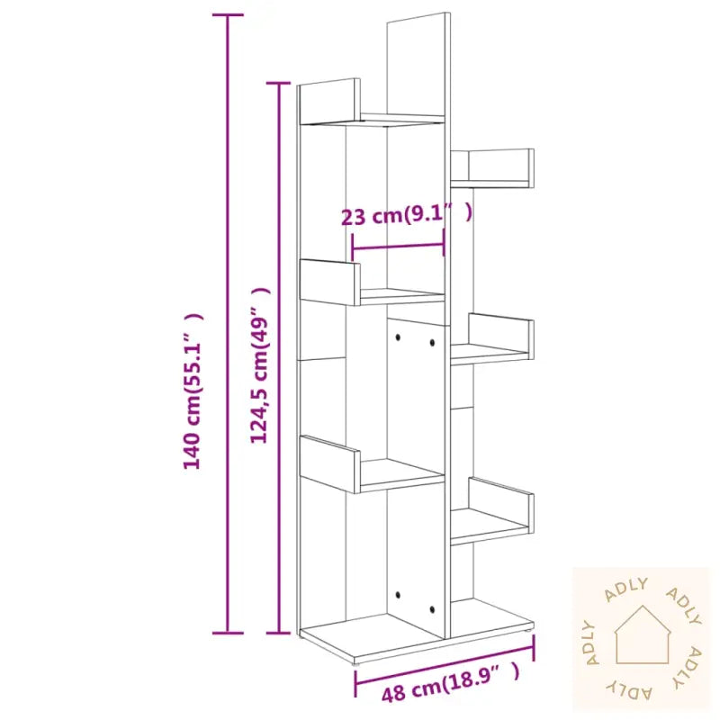 Bokhylle Betonggrå 48X25,5X140 Cm Konstruert Tre